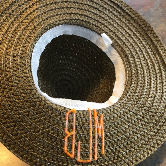 Monogrammed beach hat, medium.  Tan with orange letters. - Picture 4 of 4